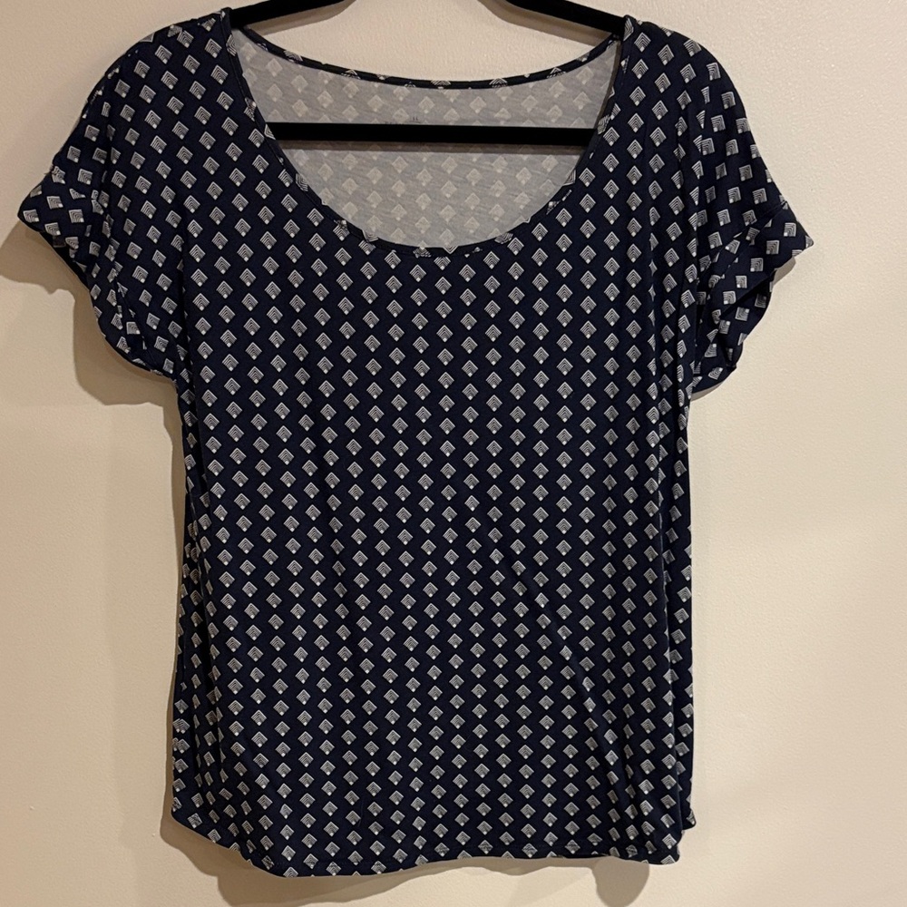 L.L. Bean Navy and White Patterned Blouse